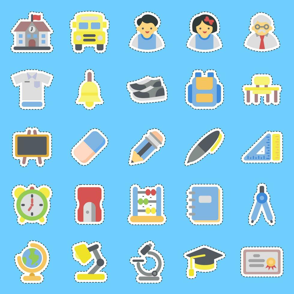 Sticker line cut set of school. School and education elements. Good for prints, posters, logo, advertisement, infographics, etc. vector