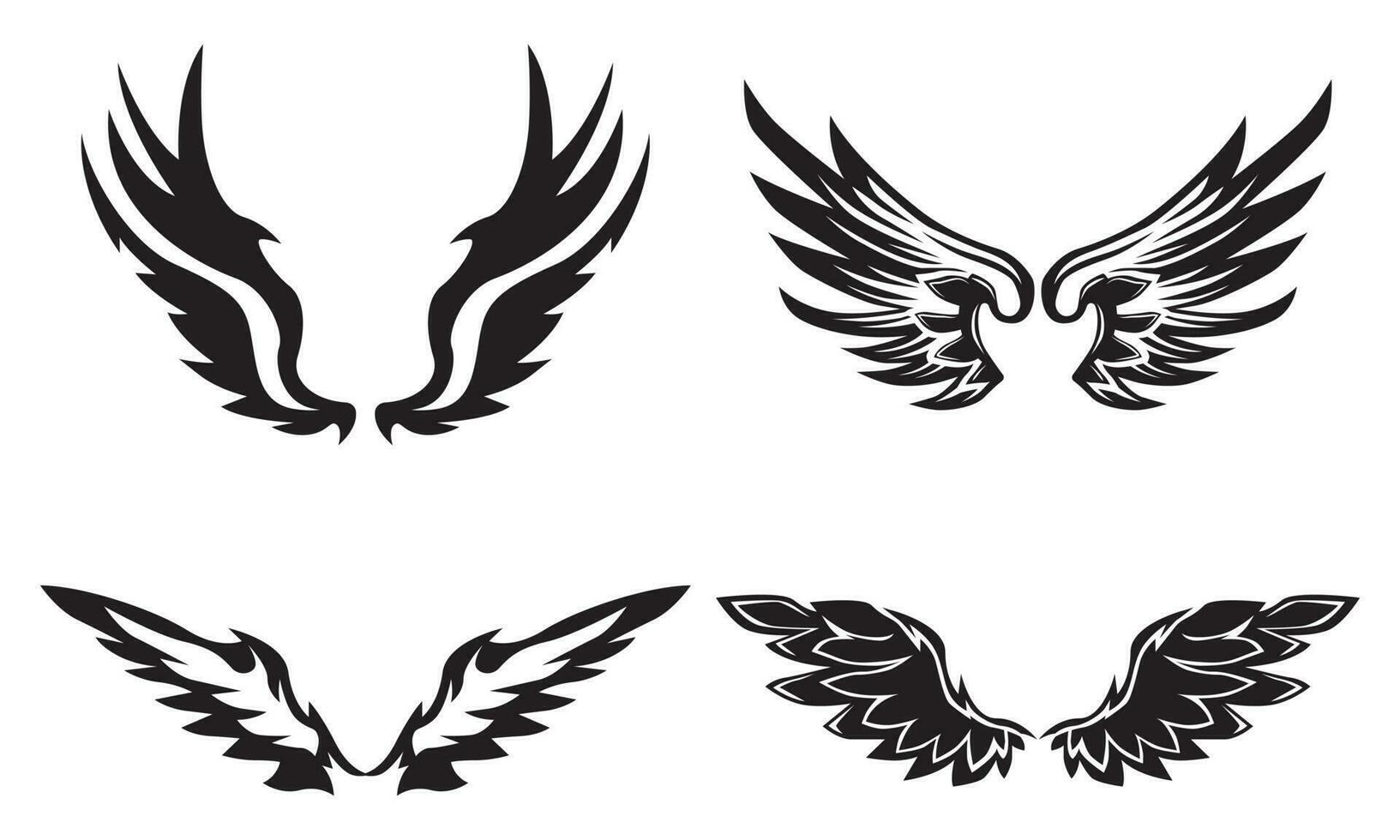 set of simple hand drawn black wings vector