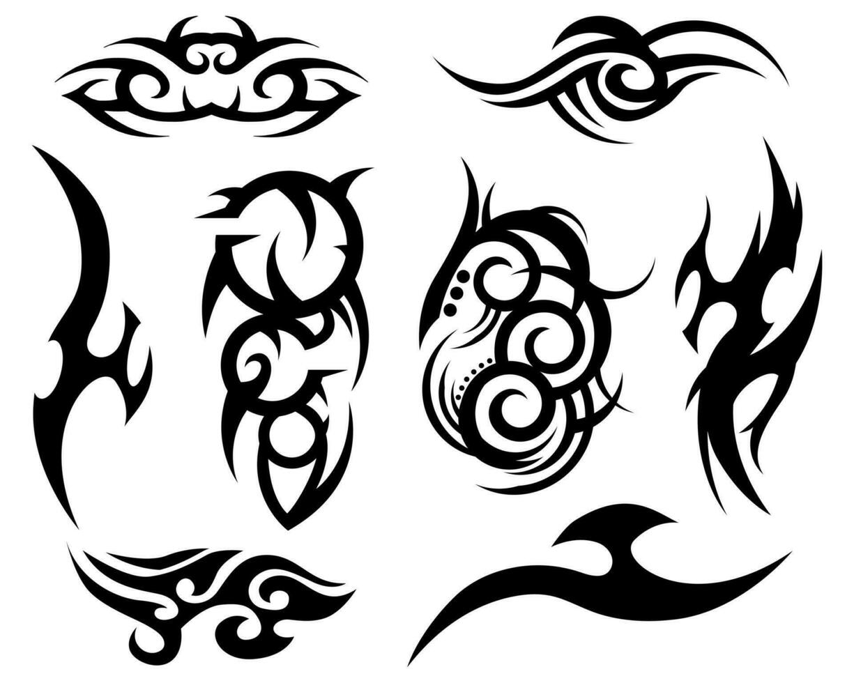 Collection of black tribal tattoos vector