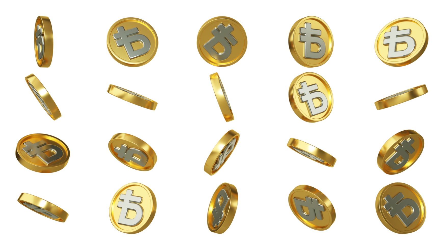 3D rendering of set of Abstract Russian ruble coin concept in different angles. ruble sign on coin design isolated on transparent background png