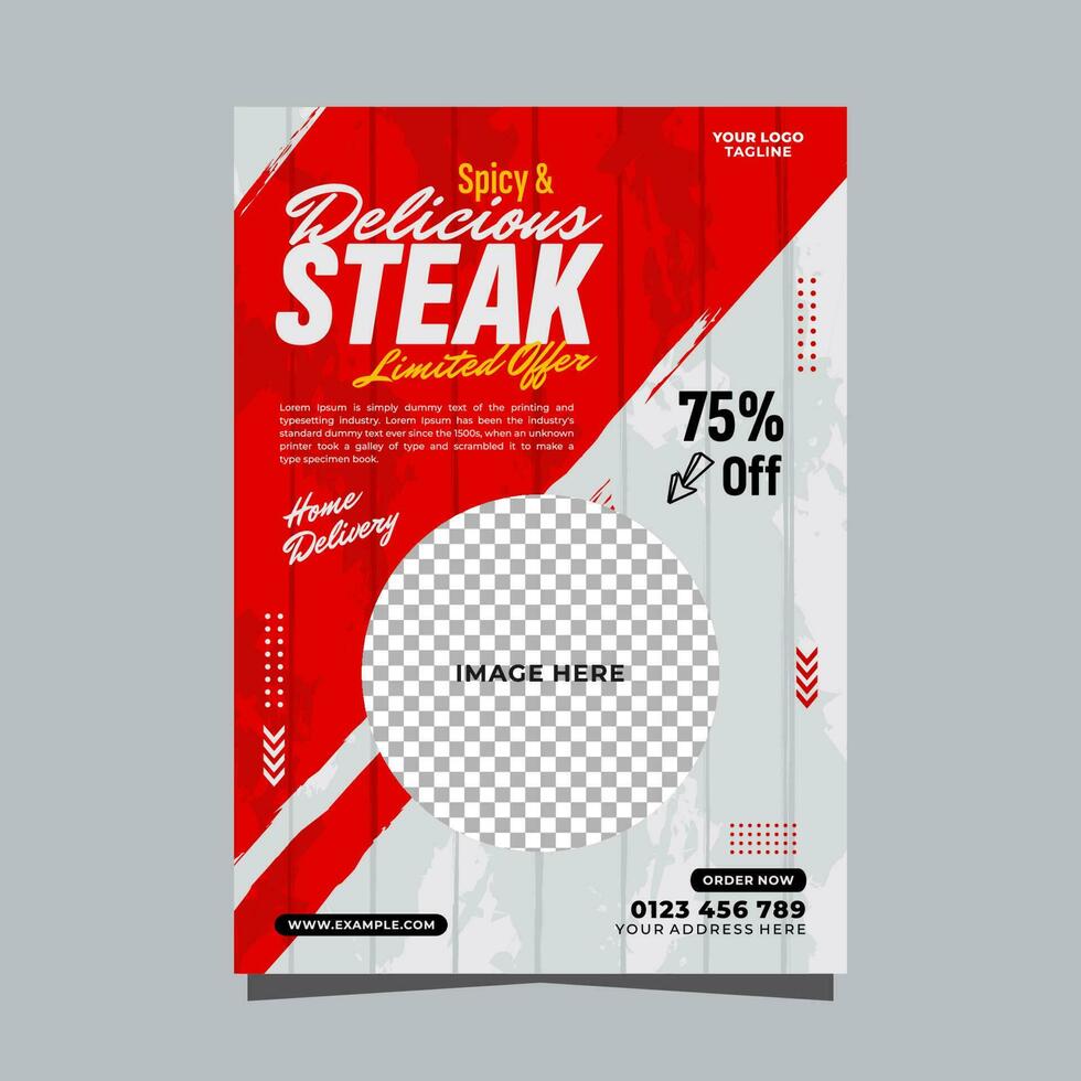Spicy and delicious steak flyer promotion template vector