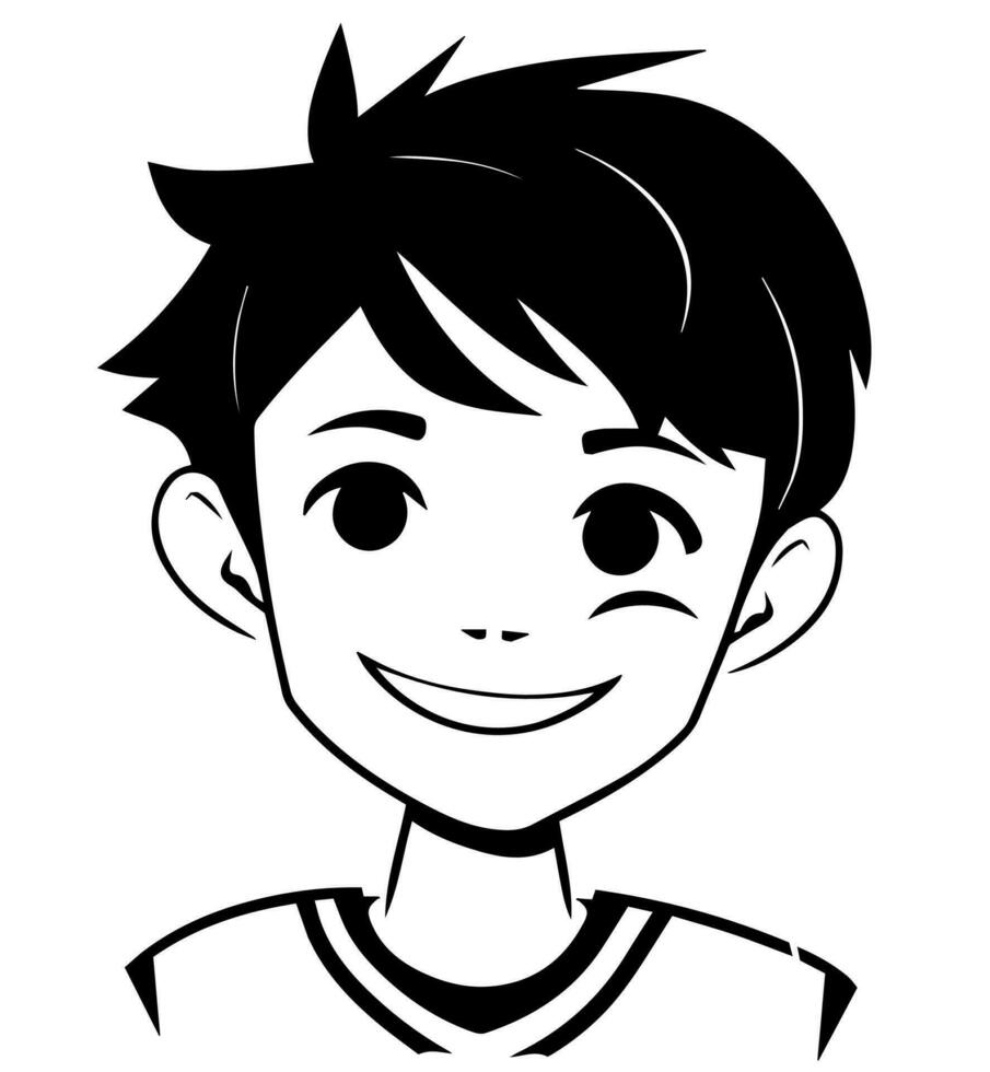 icon of boy in style of vector black and white and manga cartoon