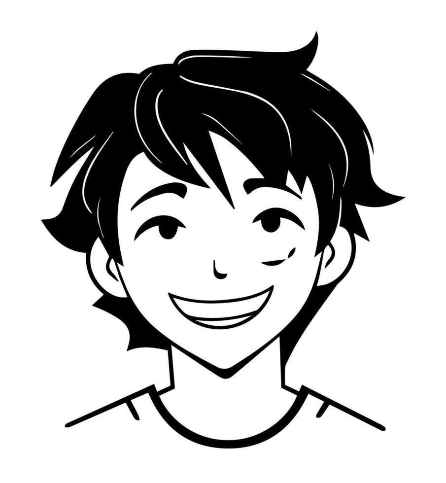 icono de chico en estilo de vector negro y blanco y manga dibujos animados