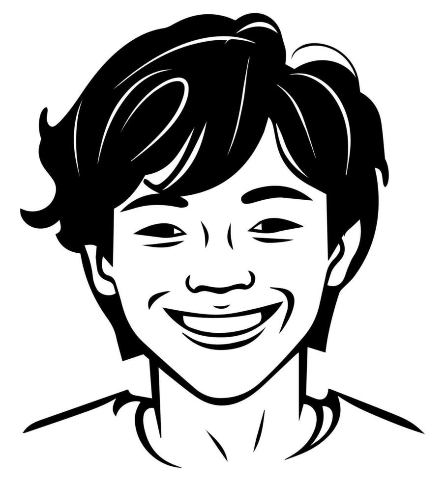 icon of boy in style of vector black and white and manga cartoon ...