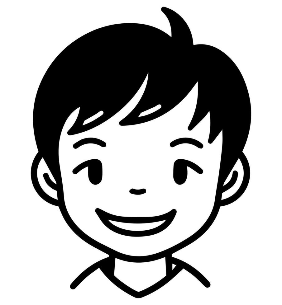 icon of boy in style of vector black and white and manga cartoon