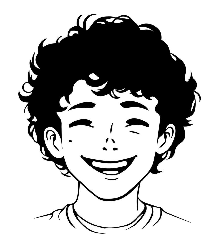 icon of boy in style of vector black and white and manga cartoon