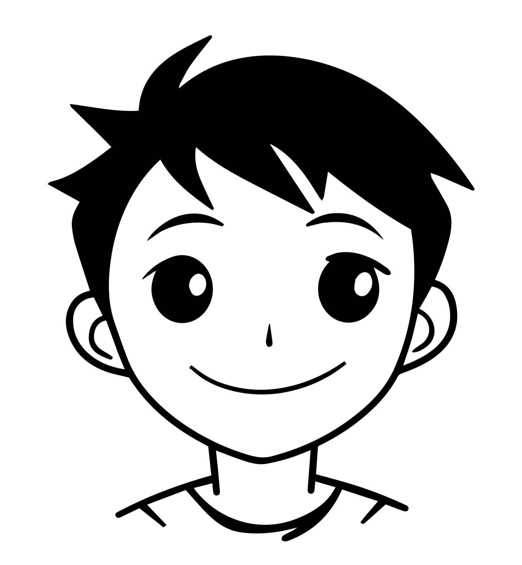 icon of boy in style of vector black and white and manga cartoon