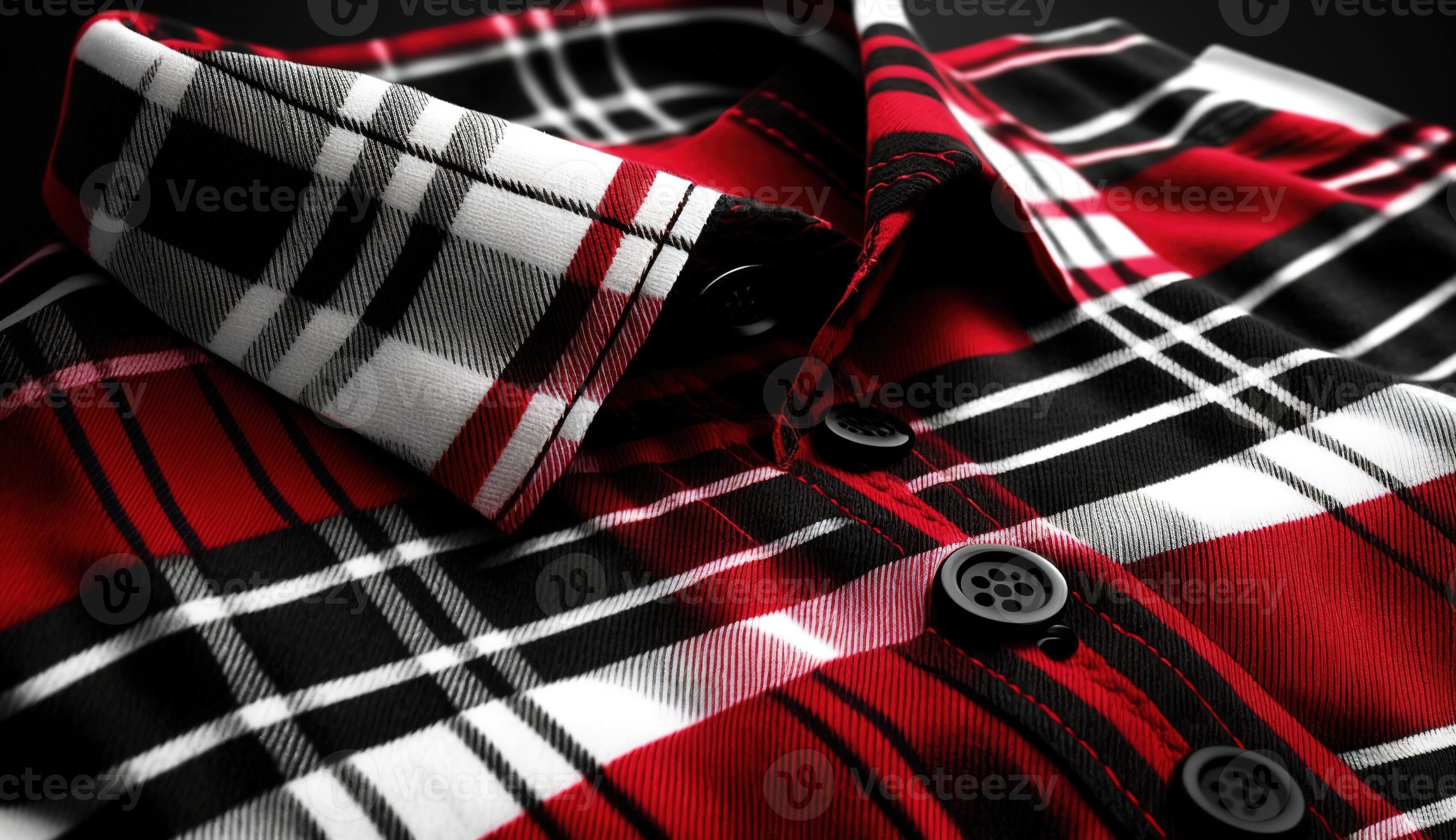 Black, Red and White Tartan Plaid Seamless fabric on shirt. AI