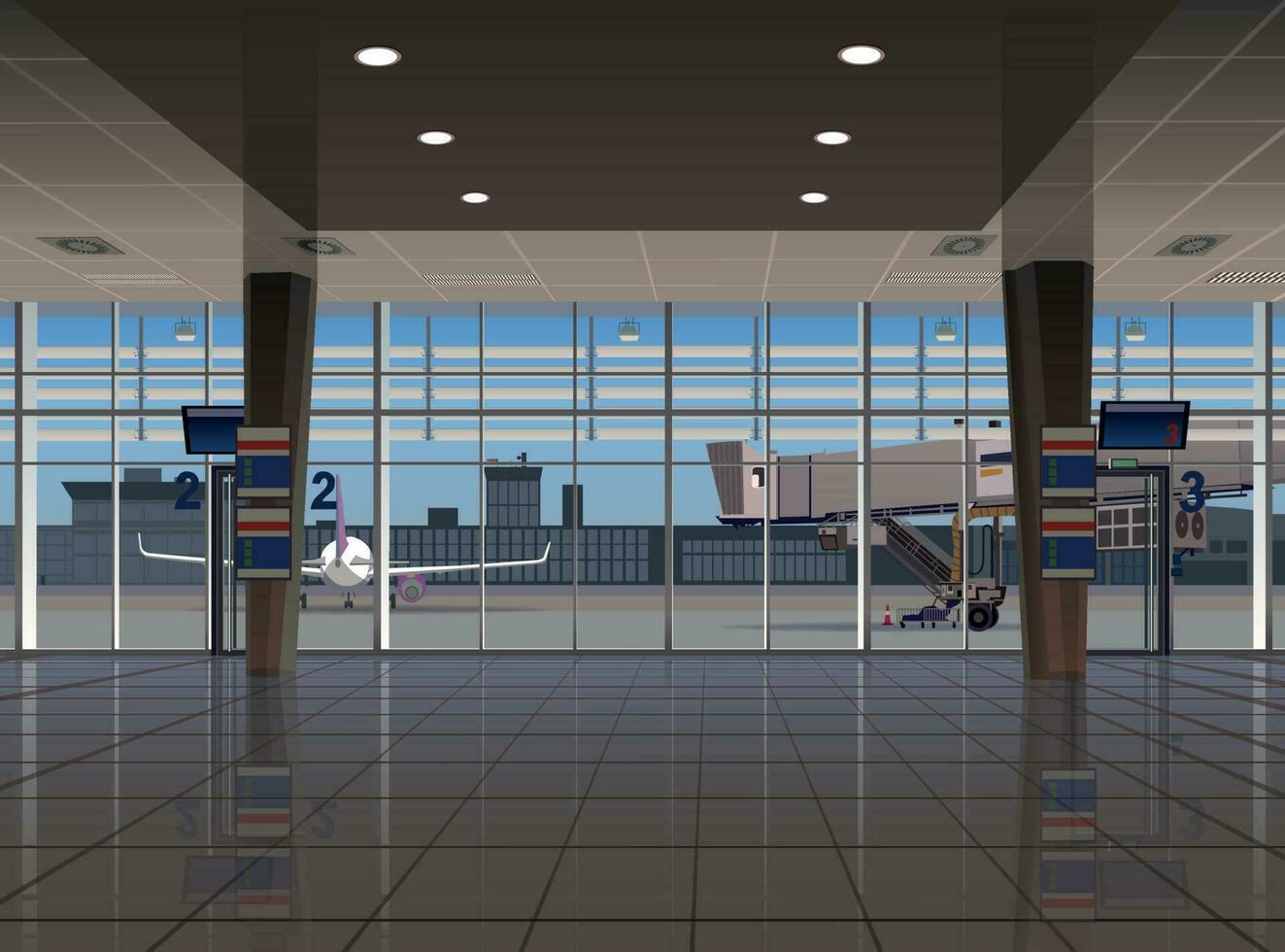 ver de el avión y el telescópico escalera desde el aeropuerto Terminal. vector. vector