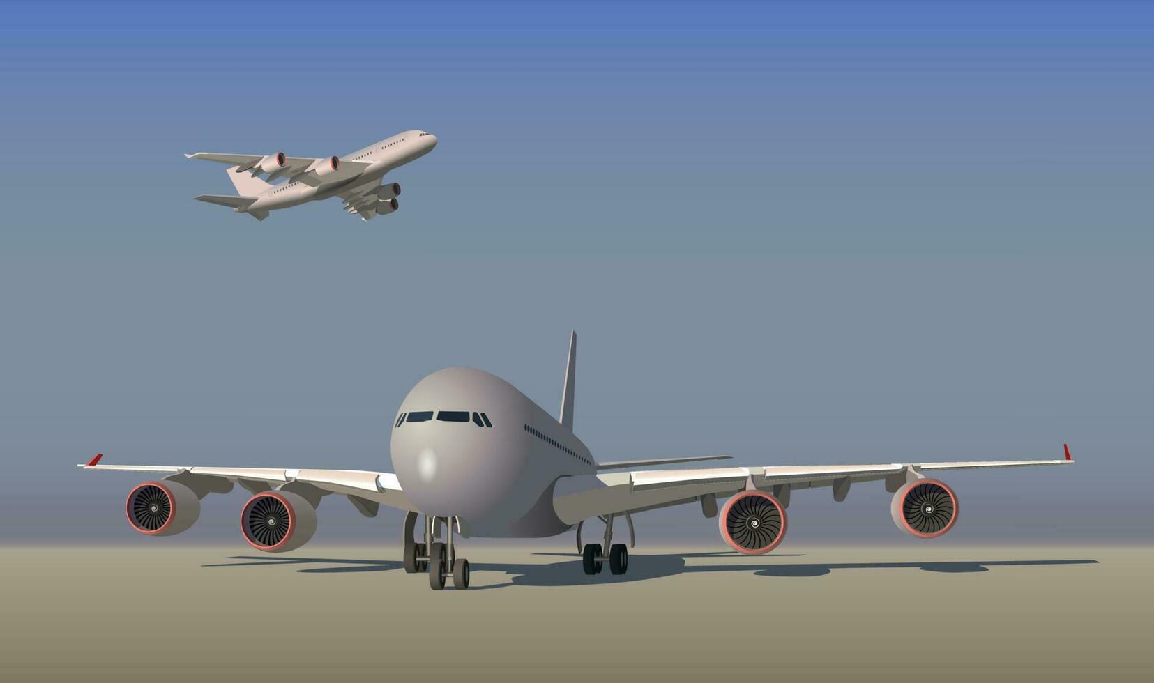 Large passenger plane and plane taking off. Vector. vector