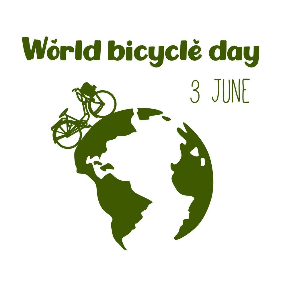 World Bicycle Day Poster with green bike silhouette vector. Green bicycle icon vector. Bike silhouette isolated on a green background. Bicycle Day Poster, June 3. Important day vector