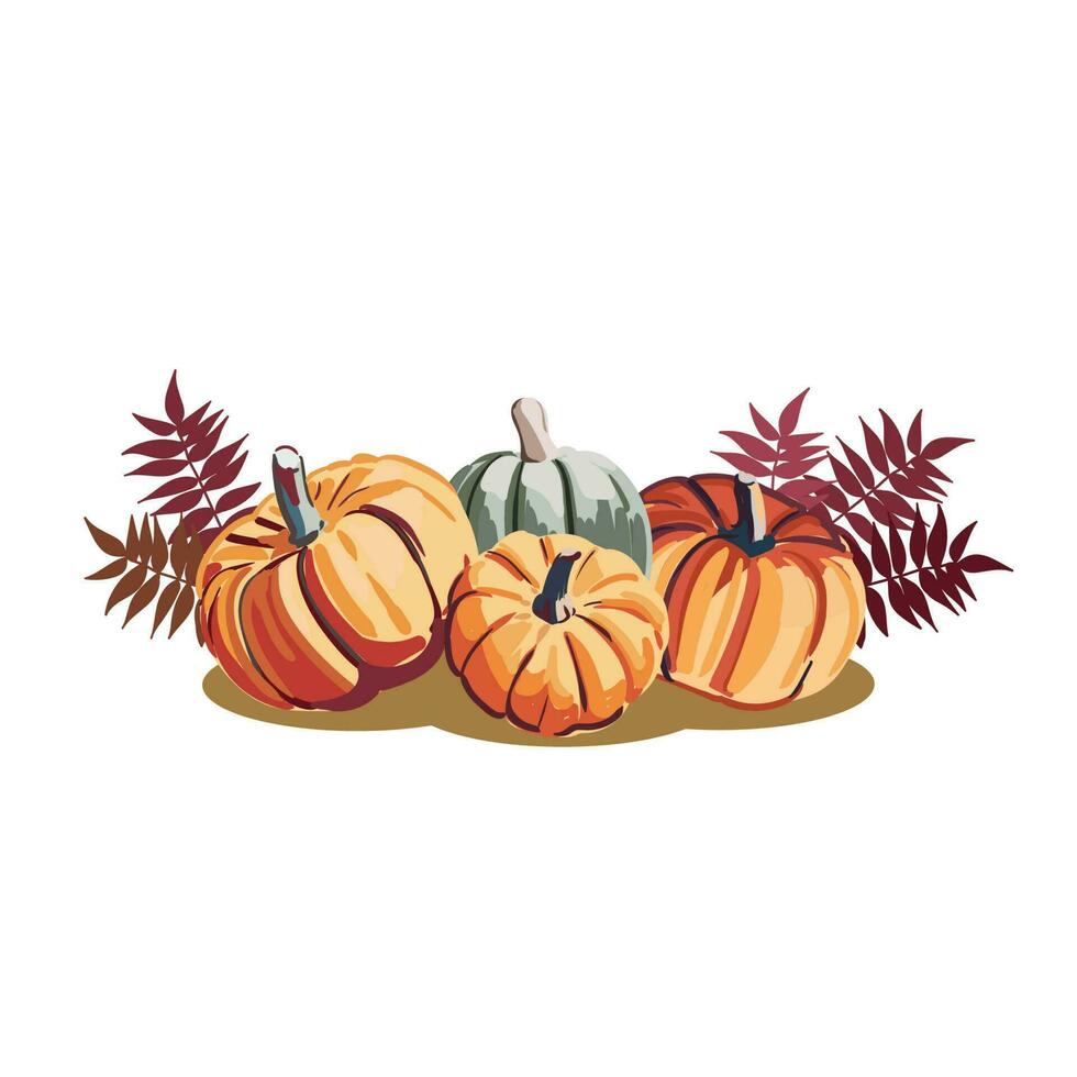 Set of autumn leaves and pumpkins in flat style. Vector. vector