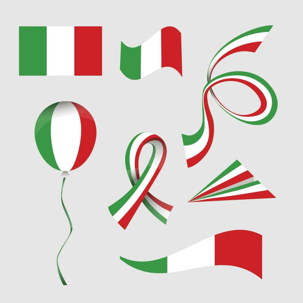 Set, collection of design elements, flags for Italian National Day, Republic day. vector