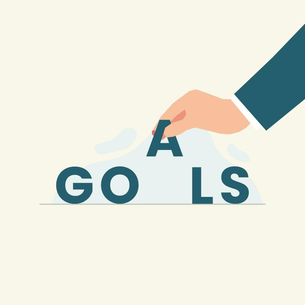 Hand takes the letter A from the word GOALS vector illustration