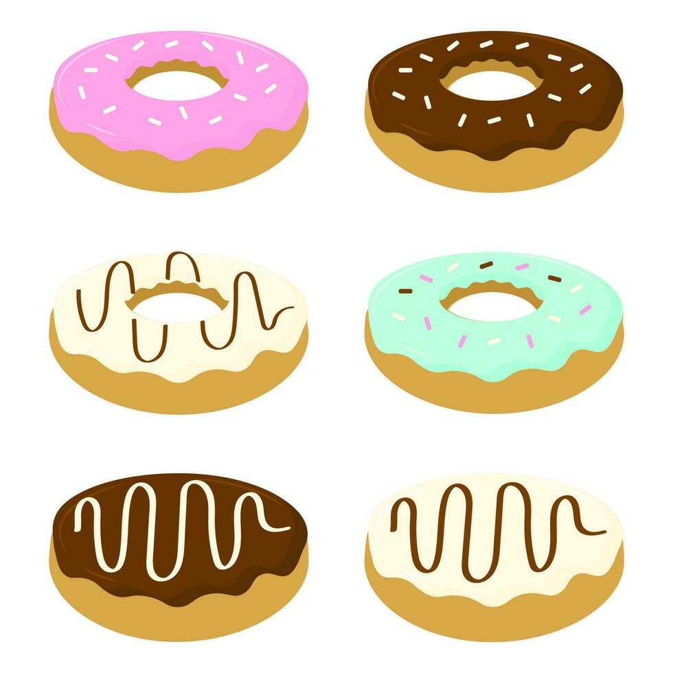 Isolated donut with various glazed topping on a white background vector