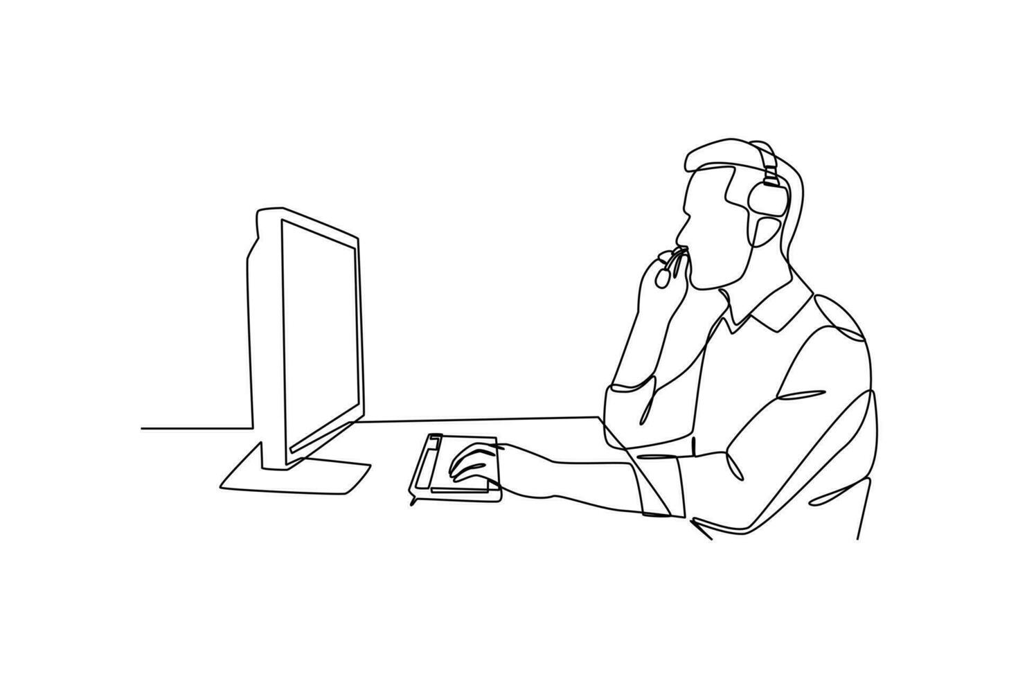 Continuous one line drawing Bank agent specialist speaking on cellphone. Banking concept. Single line draw design vector graphic illustration.