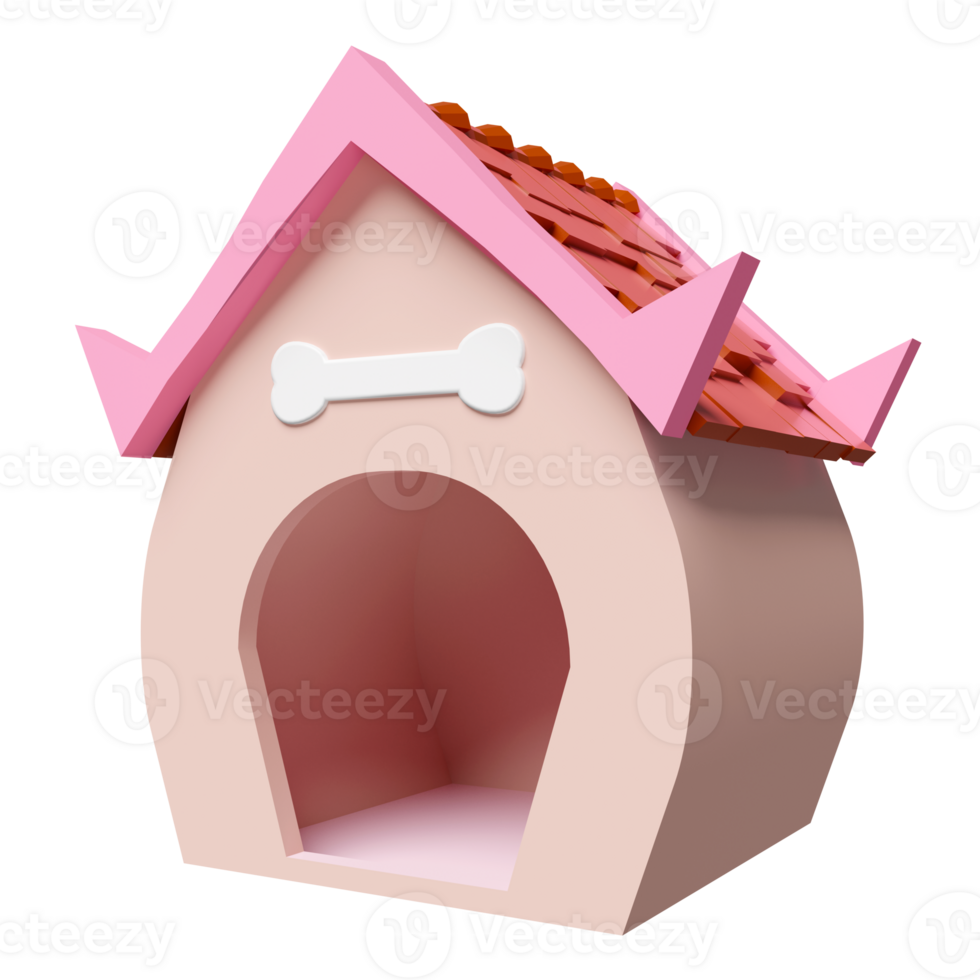 3d pink dog house icon and bone symbol isolated. 3d render illustration png