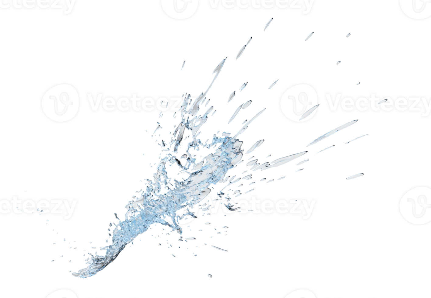 3d water splash transparent, clear blue water scattered around isolated. 3d render illustration png