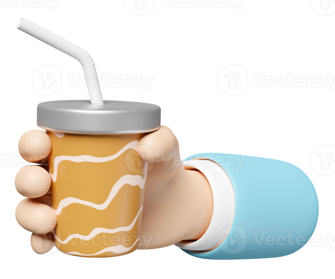 businessman hands holding paper or plastic coffee cup isolated. 3d render illustration png