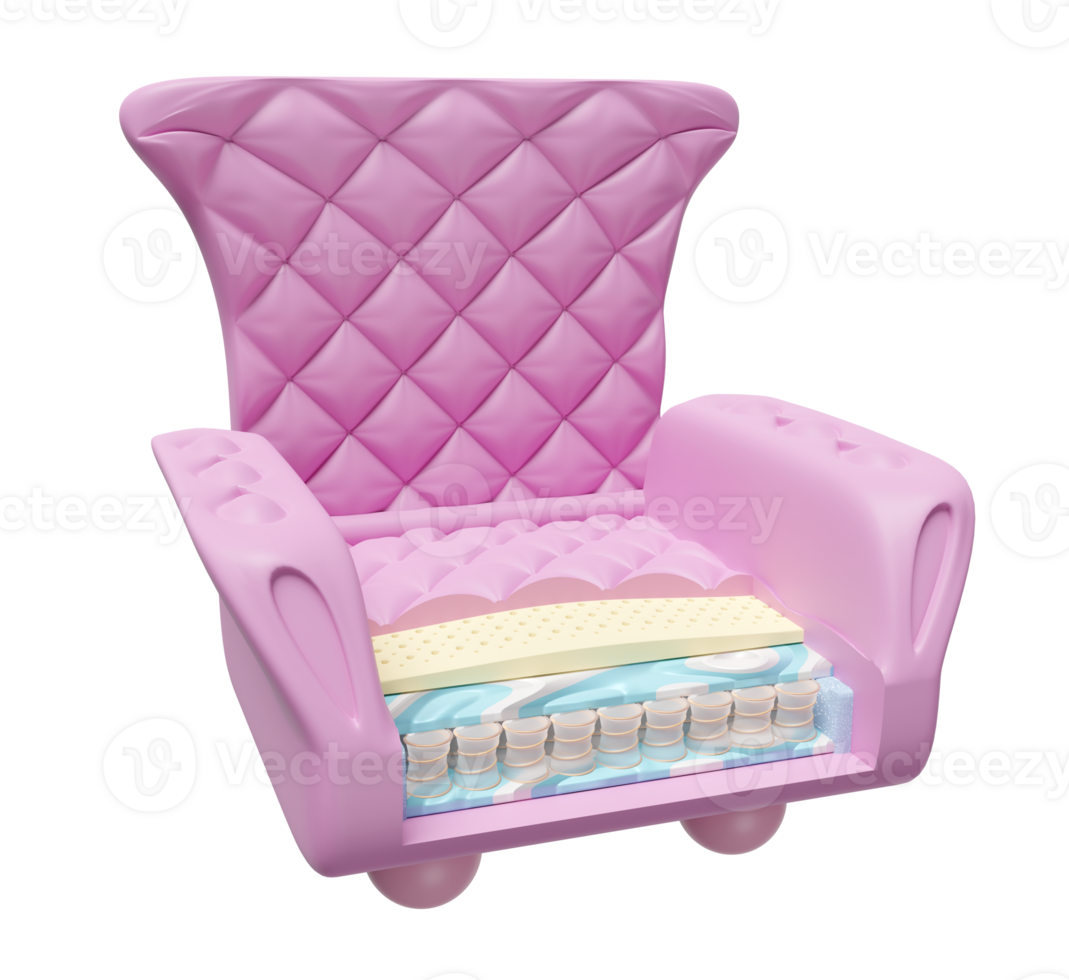 3d layered sheet material sofa with air fabric, pocket springs, natural latex, memory foam isolated. 3d render illustration png