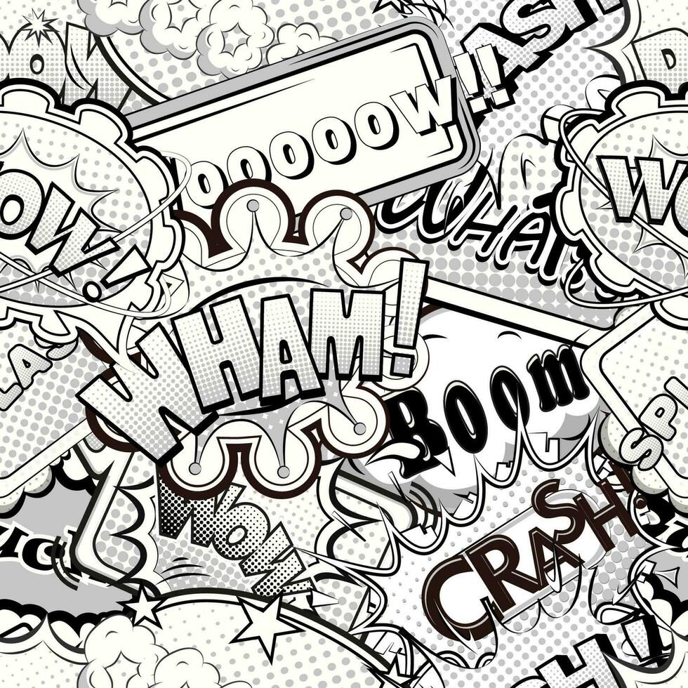 Black and white comics speech bubbles seamless pattern vector illustration