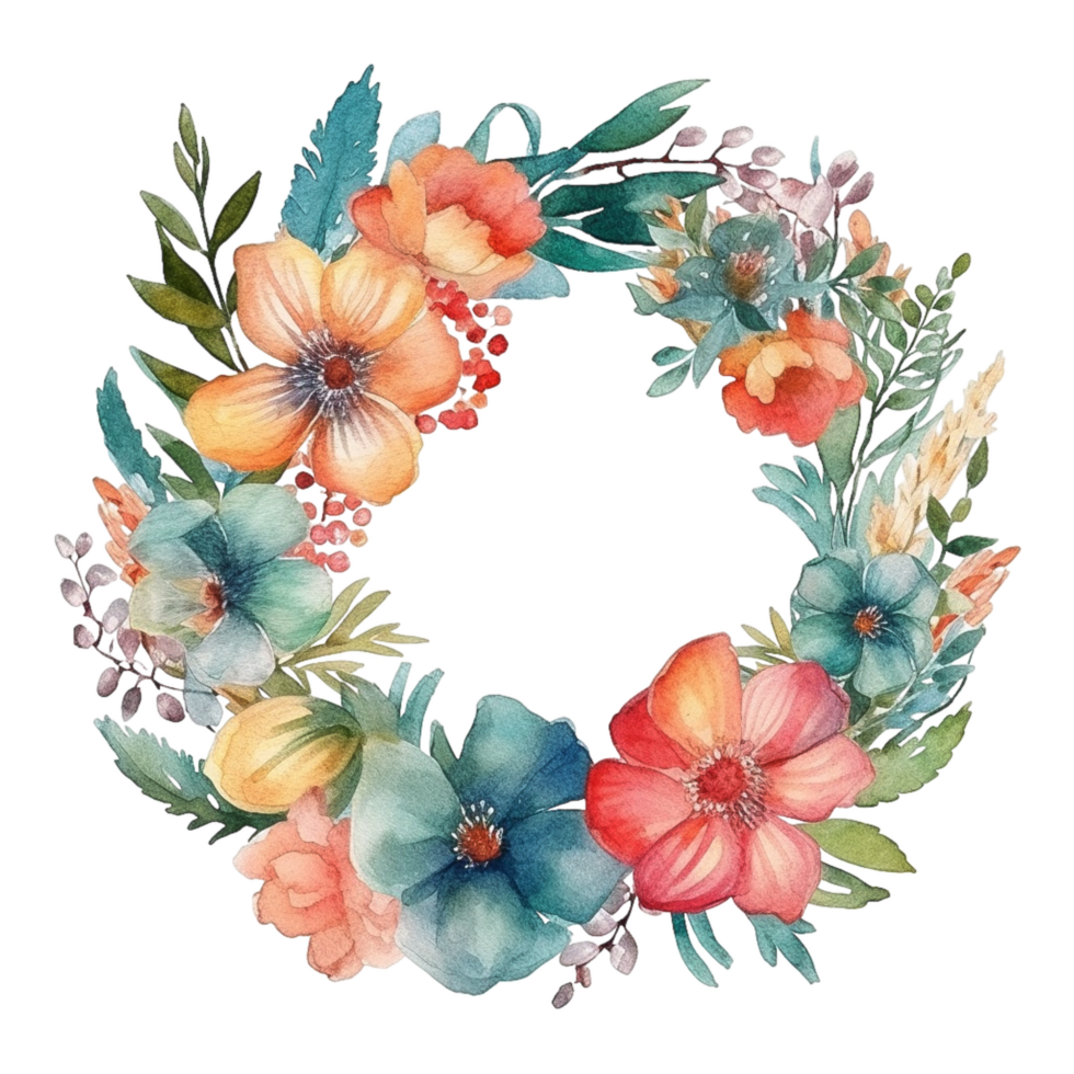 Colorful spring flowers wreath png