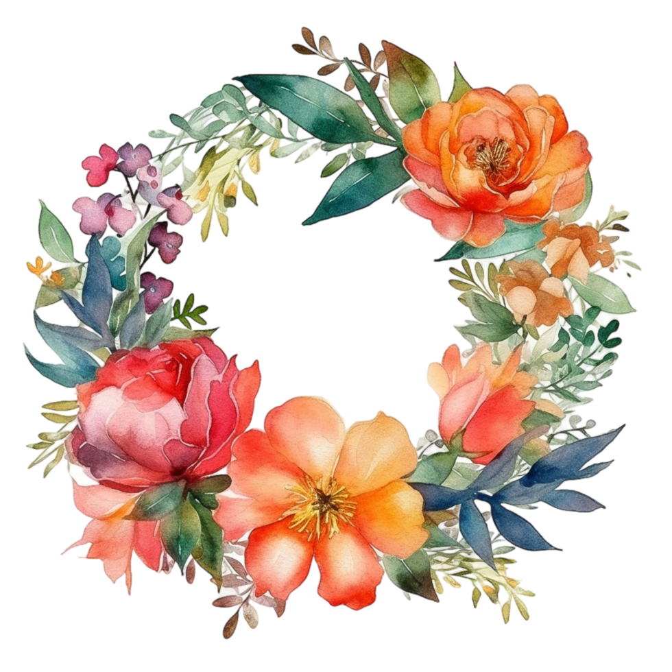 Colorful spring flowers wreath png