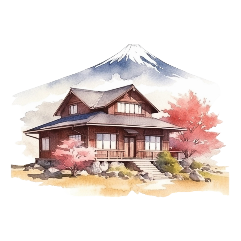 japanisch Haus mit Herbst Blätter, ai generiert png