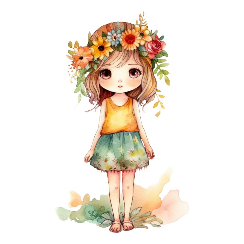 Cute girl watercolor, png