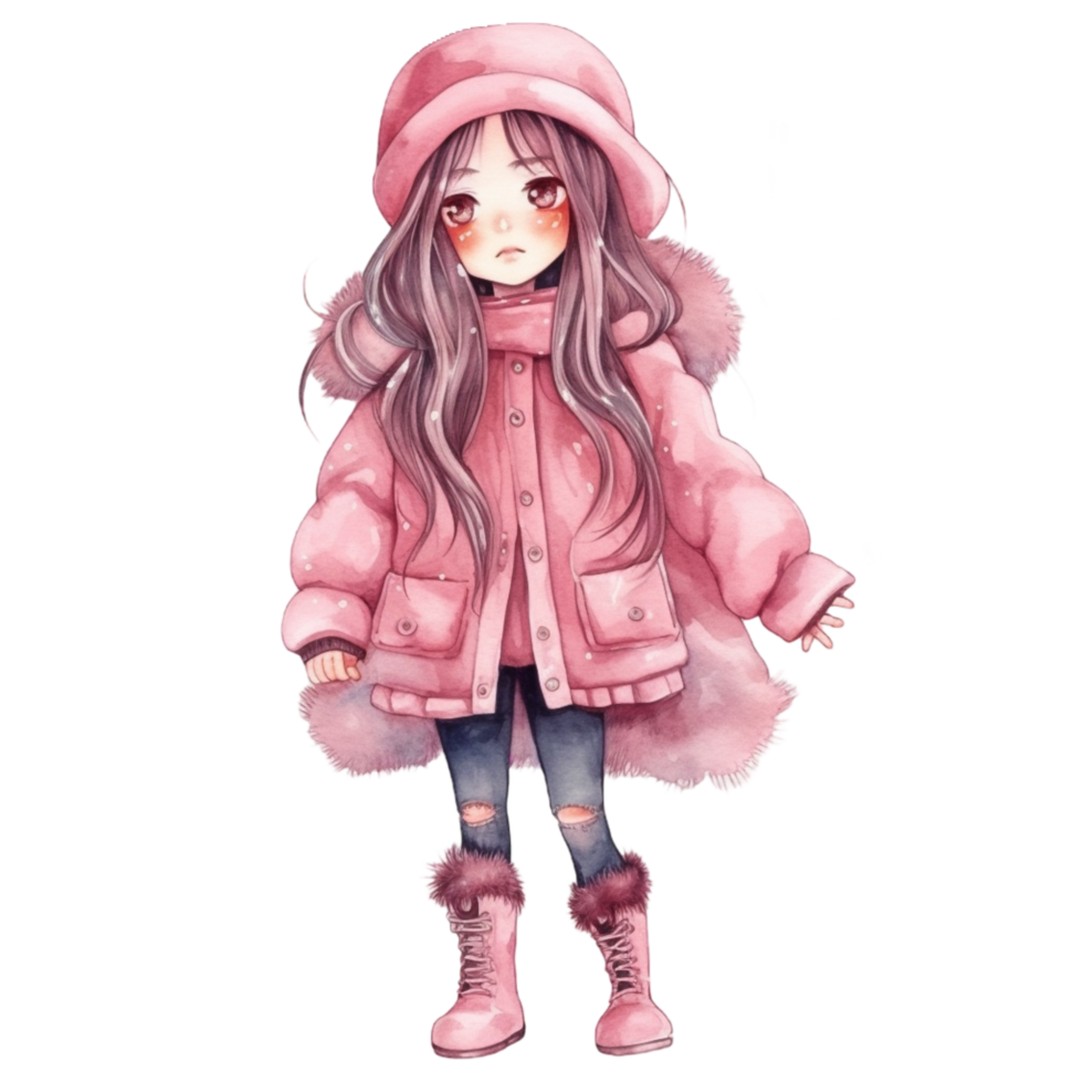 Cute girl watercolor, png