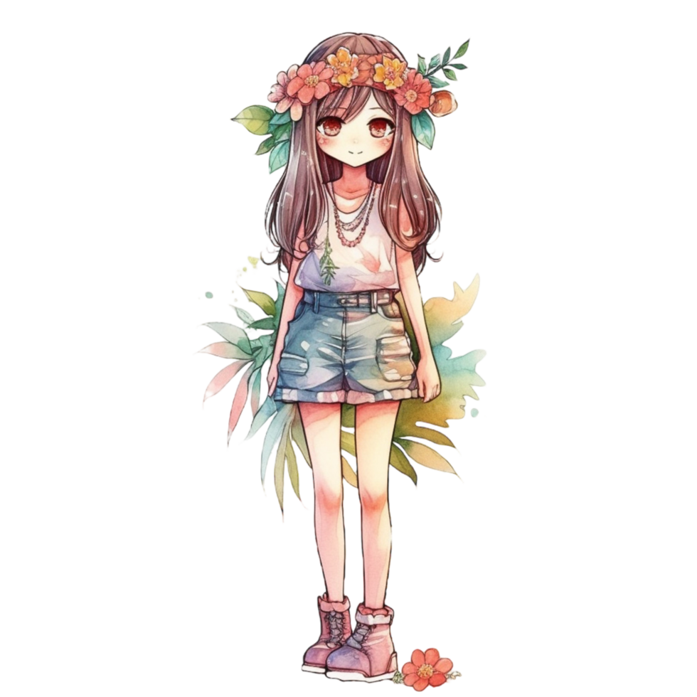 Cute girl watercolor, png