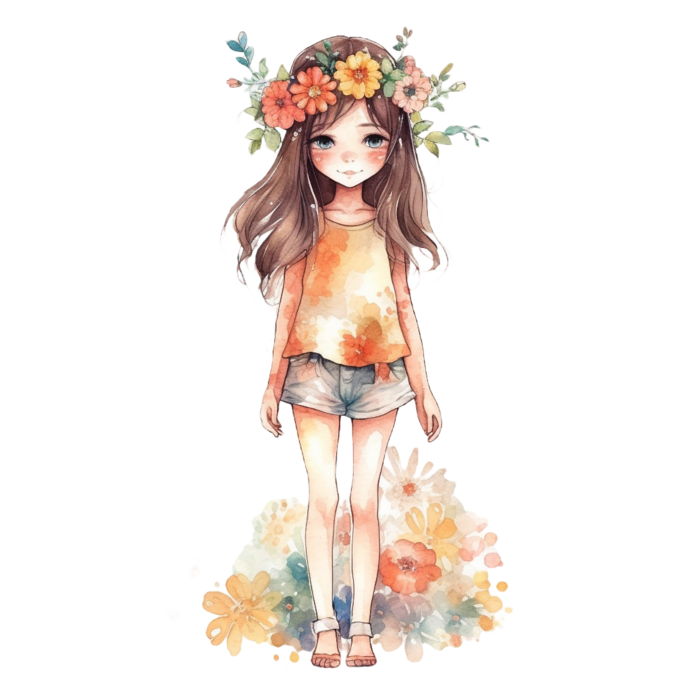 Cute girl watercolor, AI Generated png