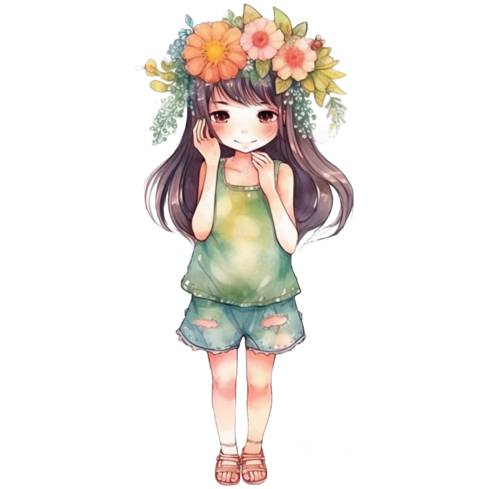 Cute girl watercolor, png