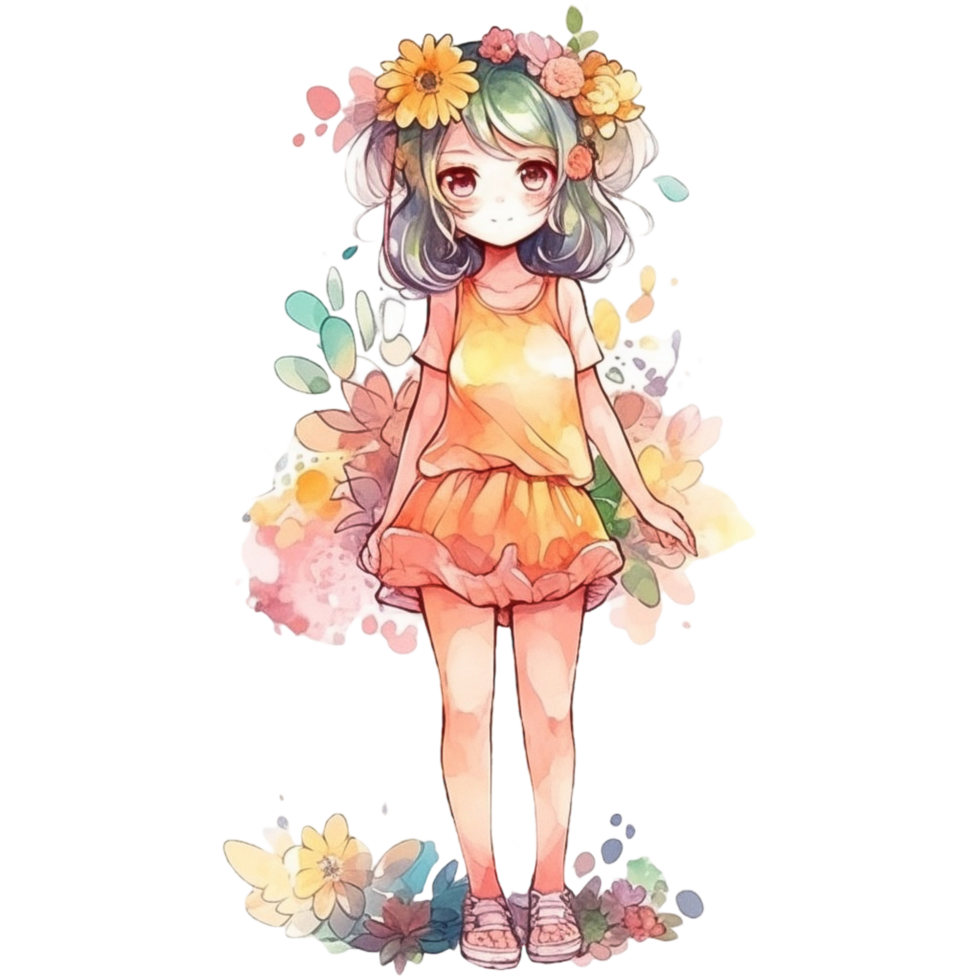 Cute girl watercolor, png