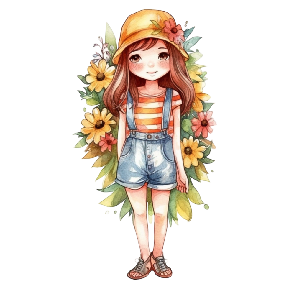 Cute girl watercolor, png