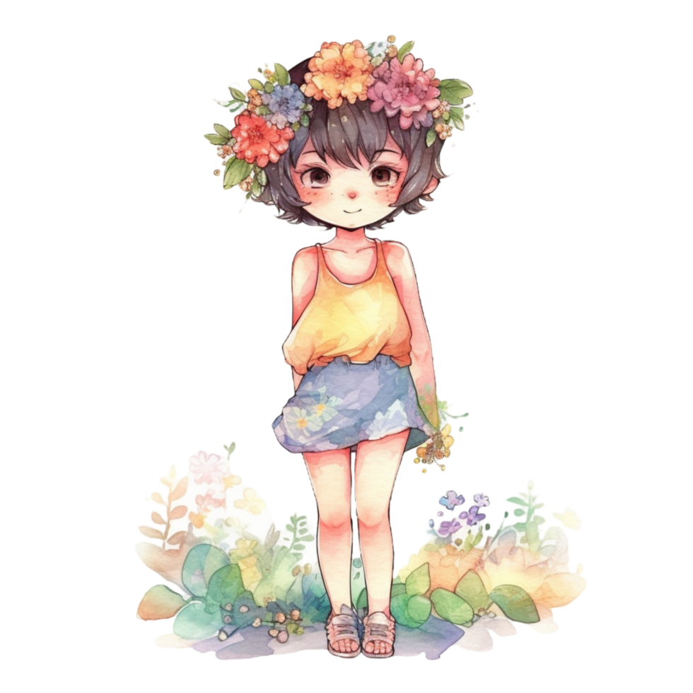 Cute girl watercolor, png