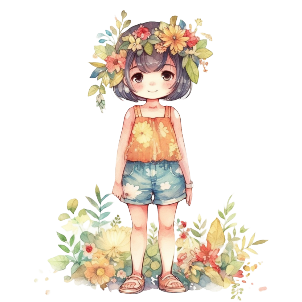 Cute girl watercolor, png