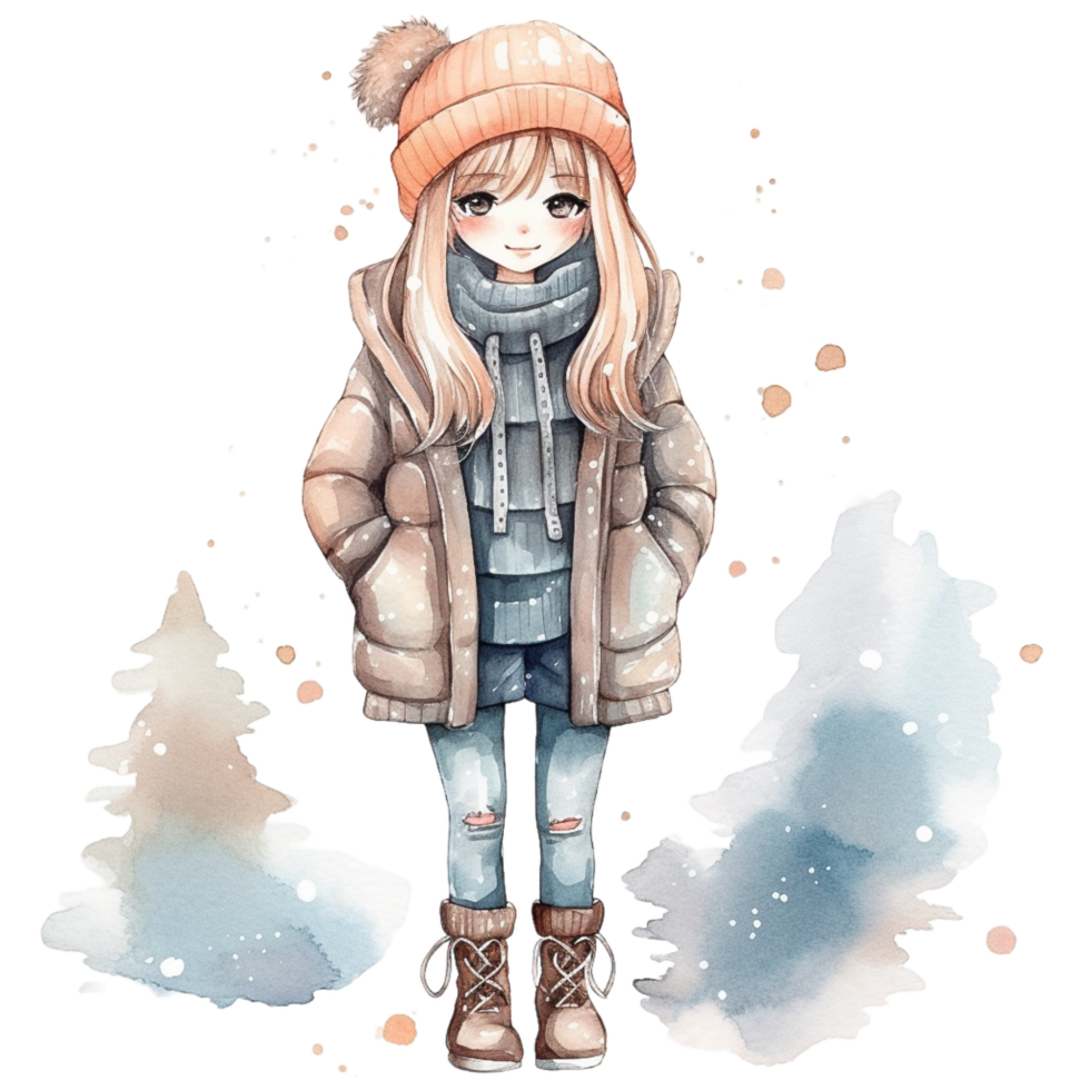 Cute girl watercolor, png