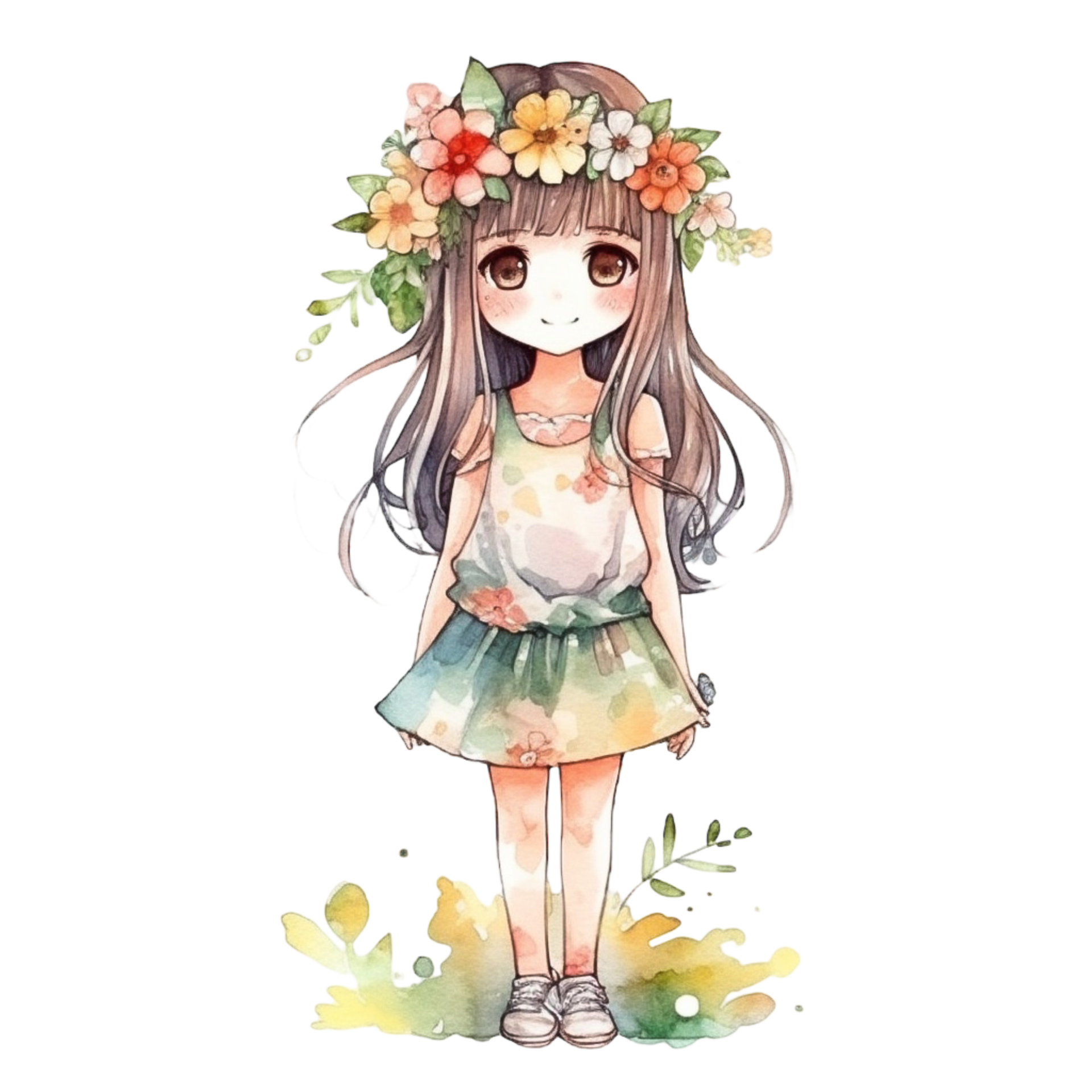 Cute Girl Anime Kawaii Watercolor Ilustration AI Generated Stock