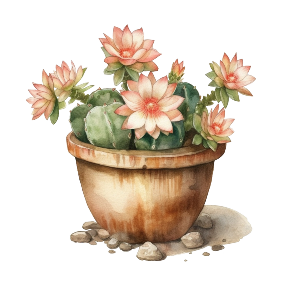 cactus dans fleur pot, décoratif plante dans jardin, ai généré png