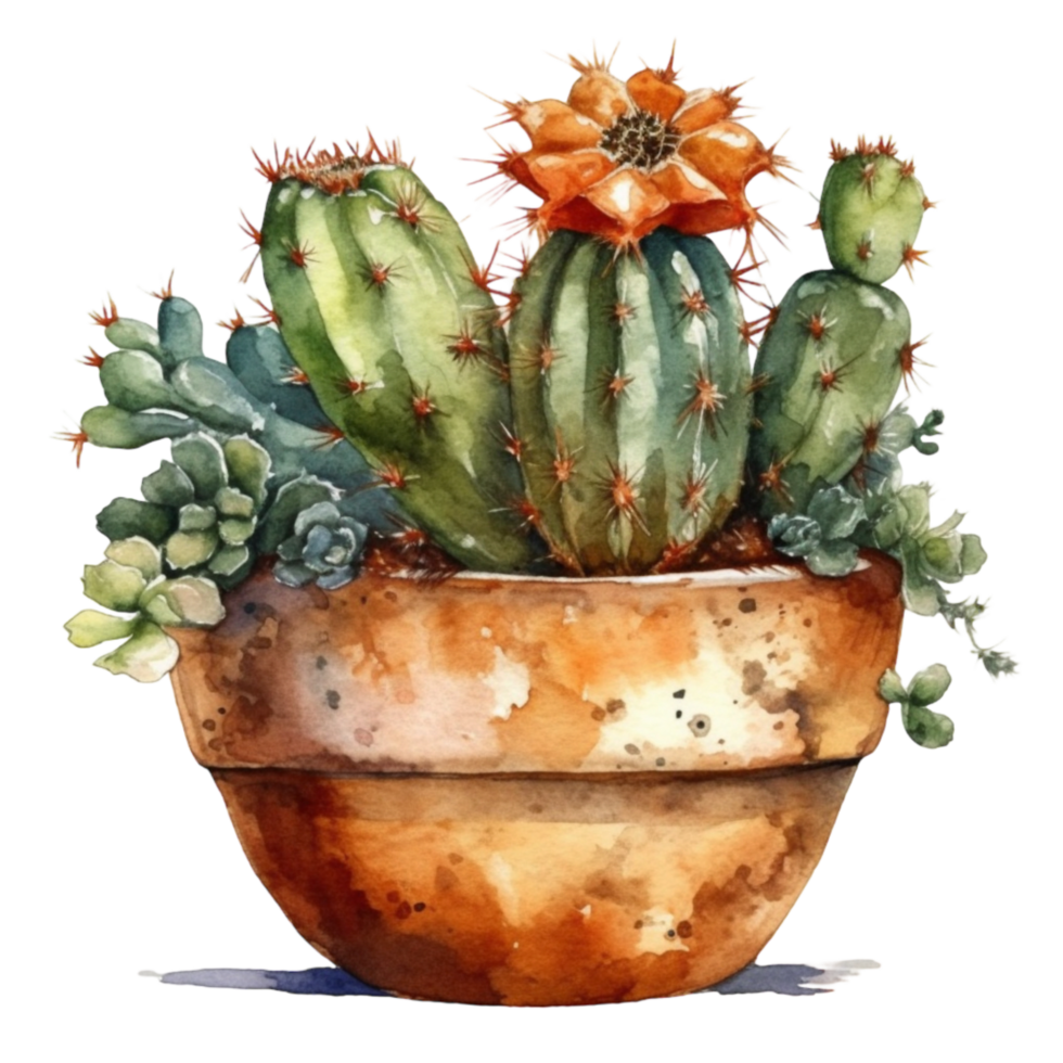 Cactus in flower pot, decorative plant in garden, png