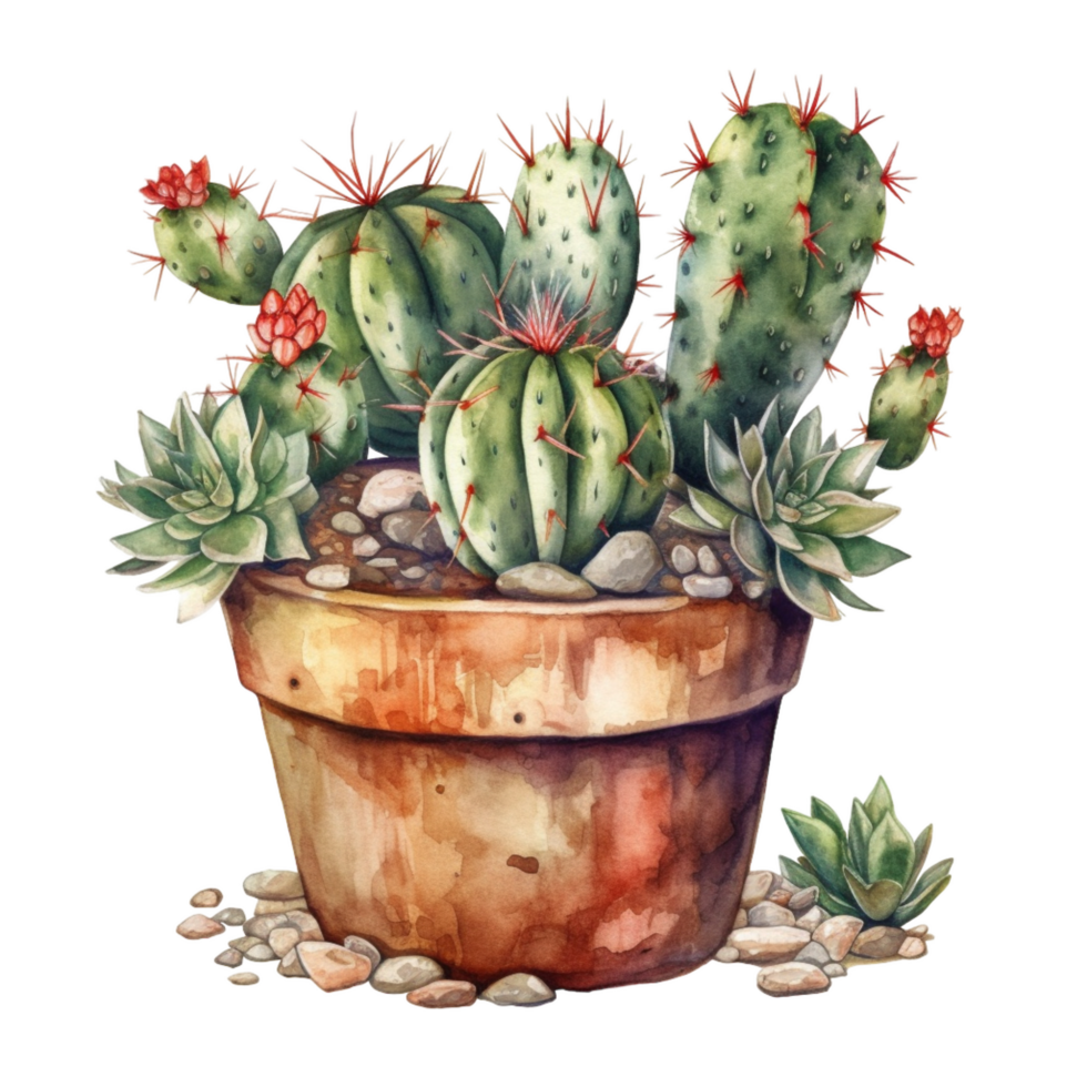 Cactus in flower pot, decorative plant in garden, png