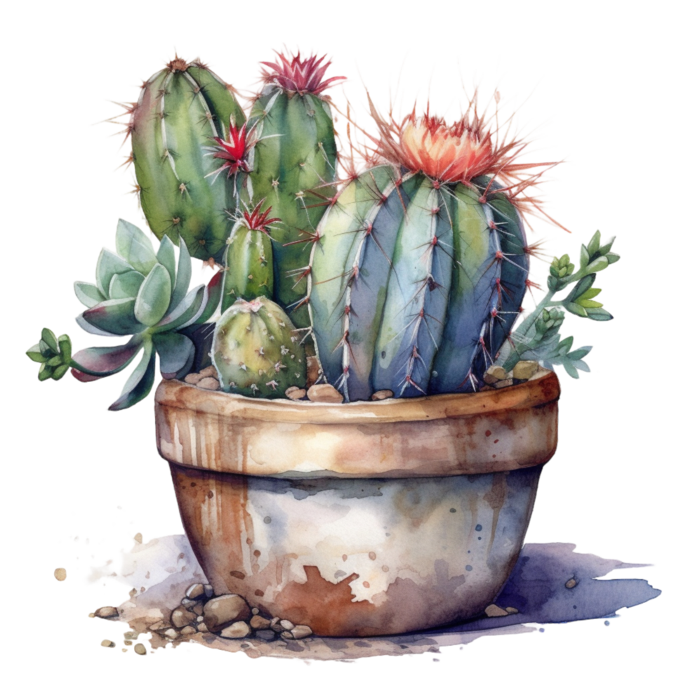 Cactus in flower pot, decorative plant in garden, png