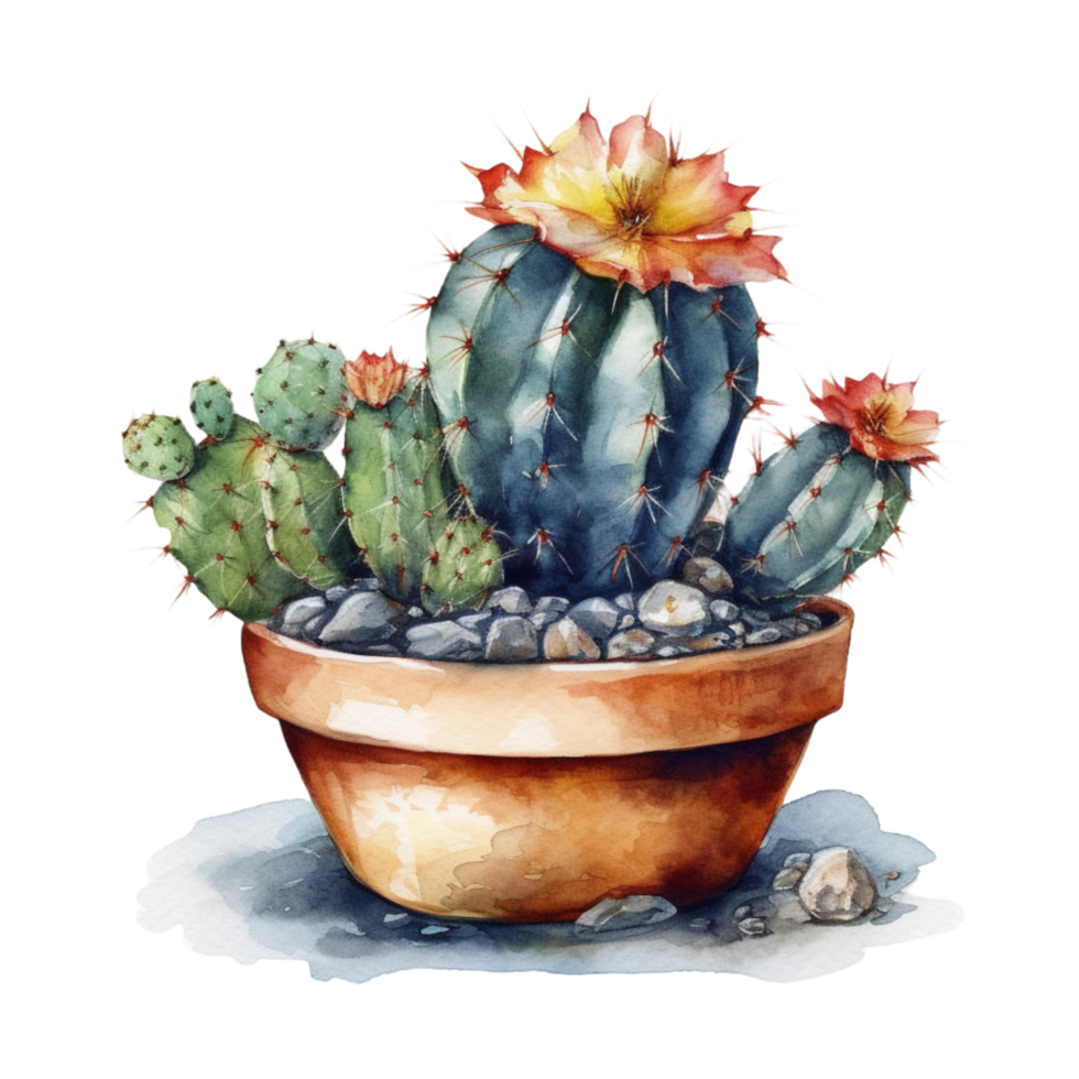 Cactus in flower pot, decorative plant in garden, png