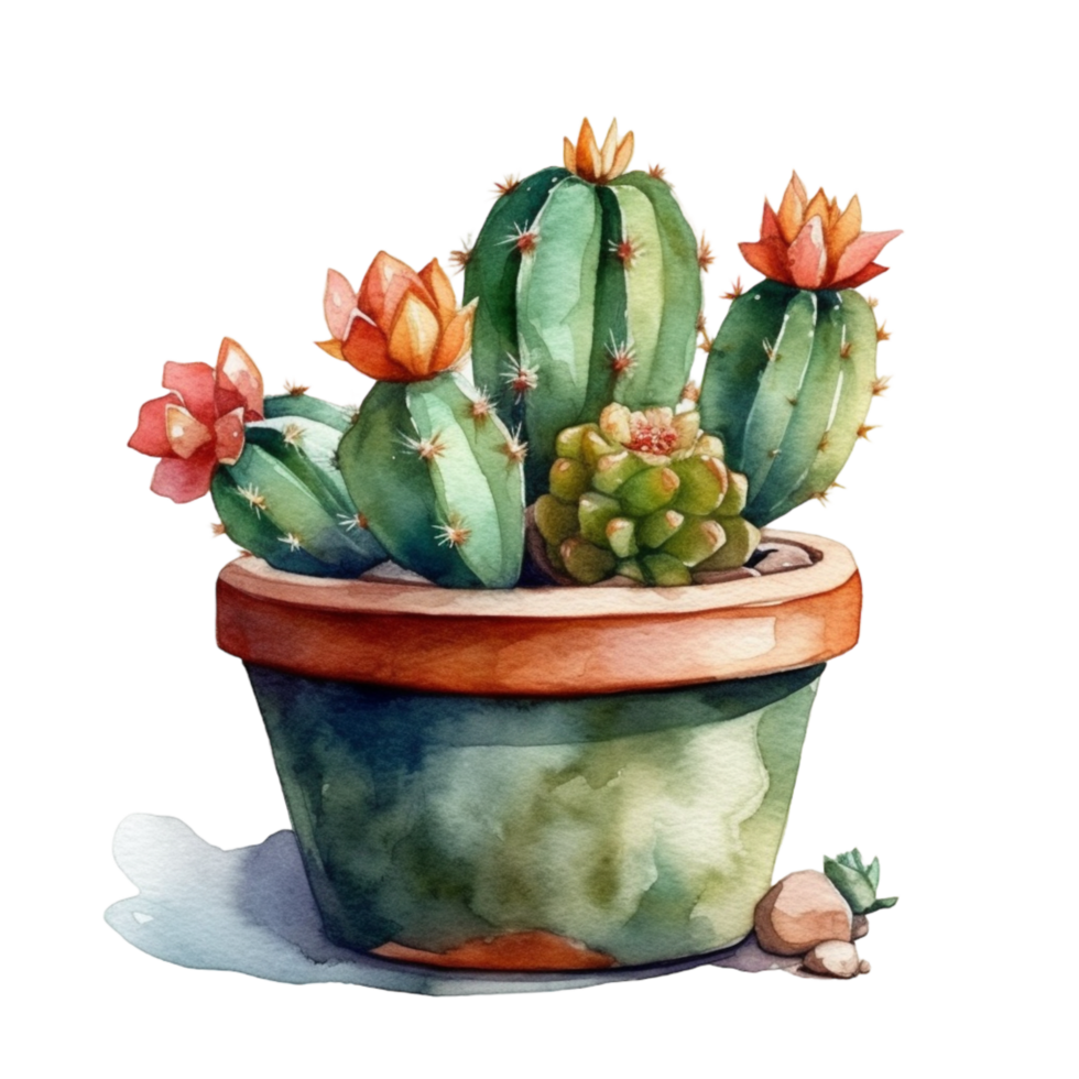 Cactus in flower pot, decorative plant in garden, png