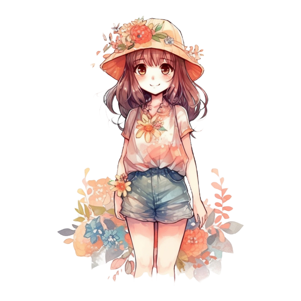 Cute girl watercolor, png