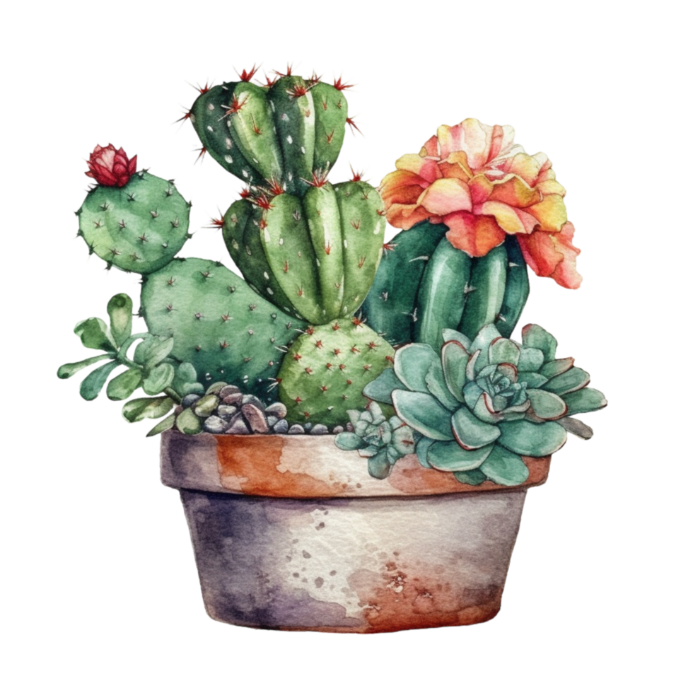 Cactus in flower pot, decorative plant in garden, png