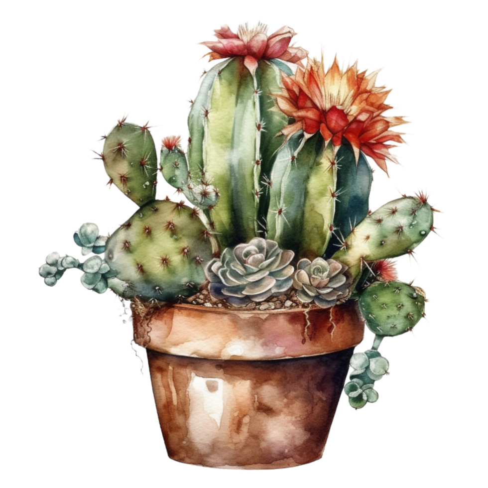 Cactus in flower pot, decorative plant in garden, png