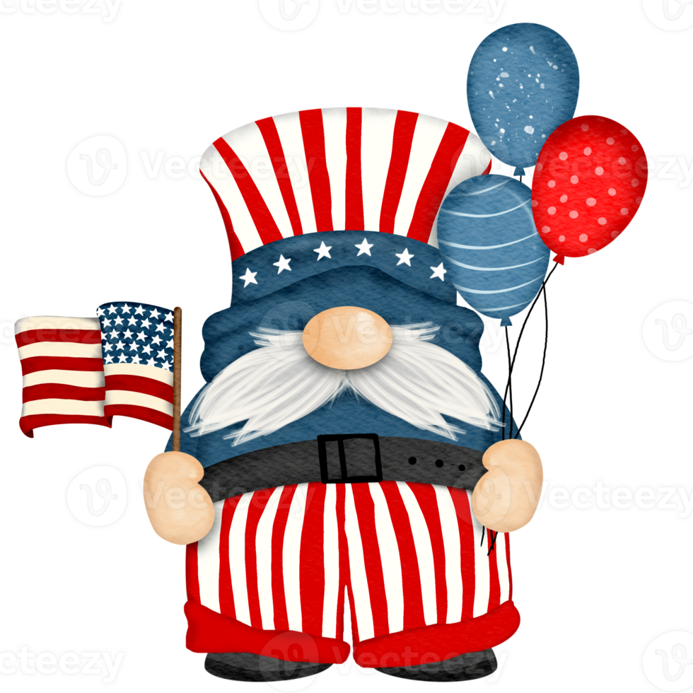 4th of july america independence gnomes character Digital painting watercolor png