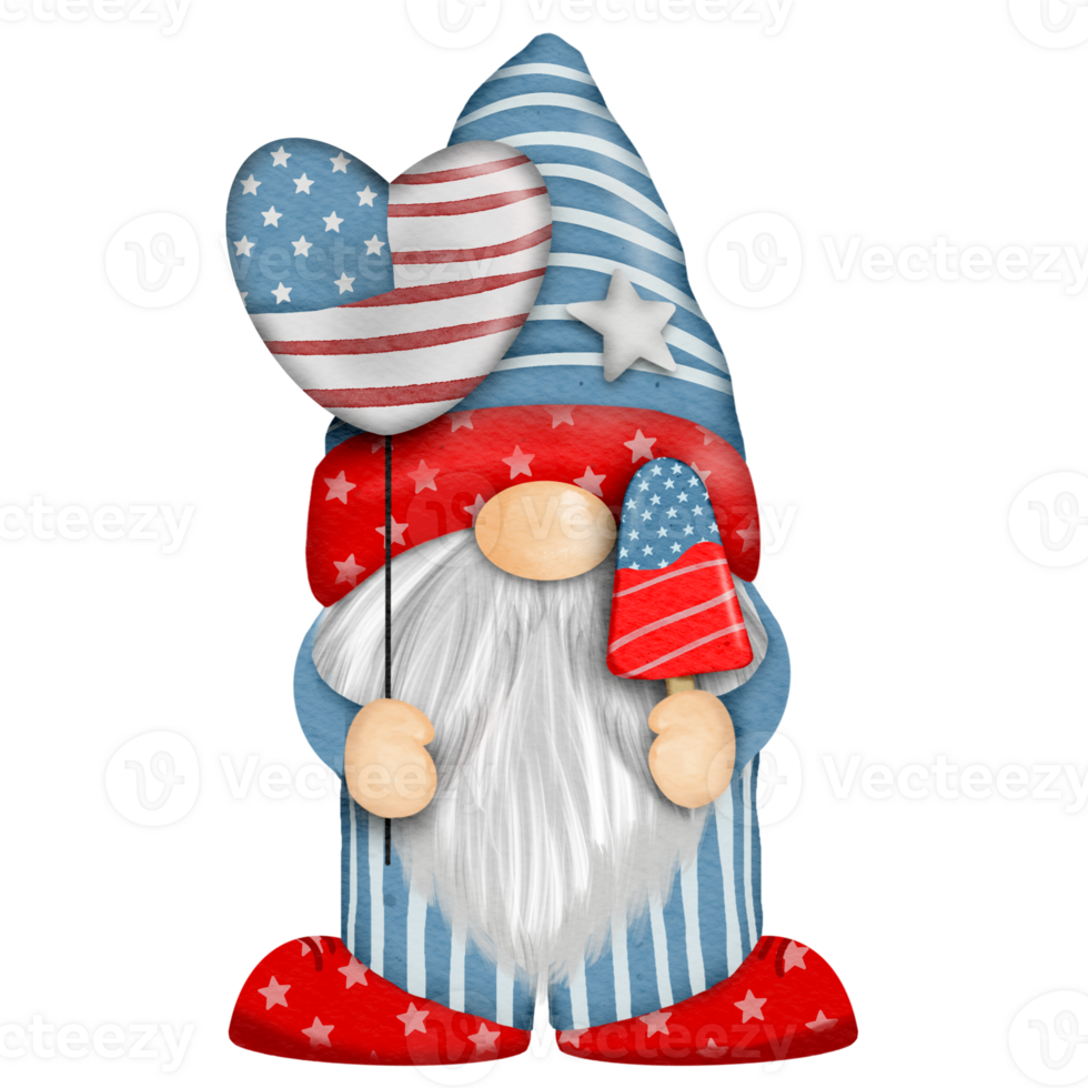 4th of july america independence gnomes character Digital painting watercolor png